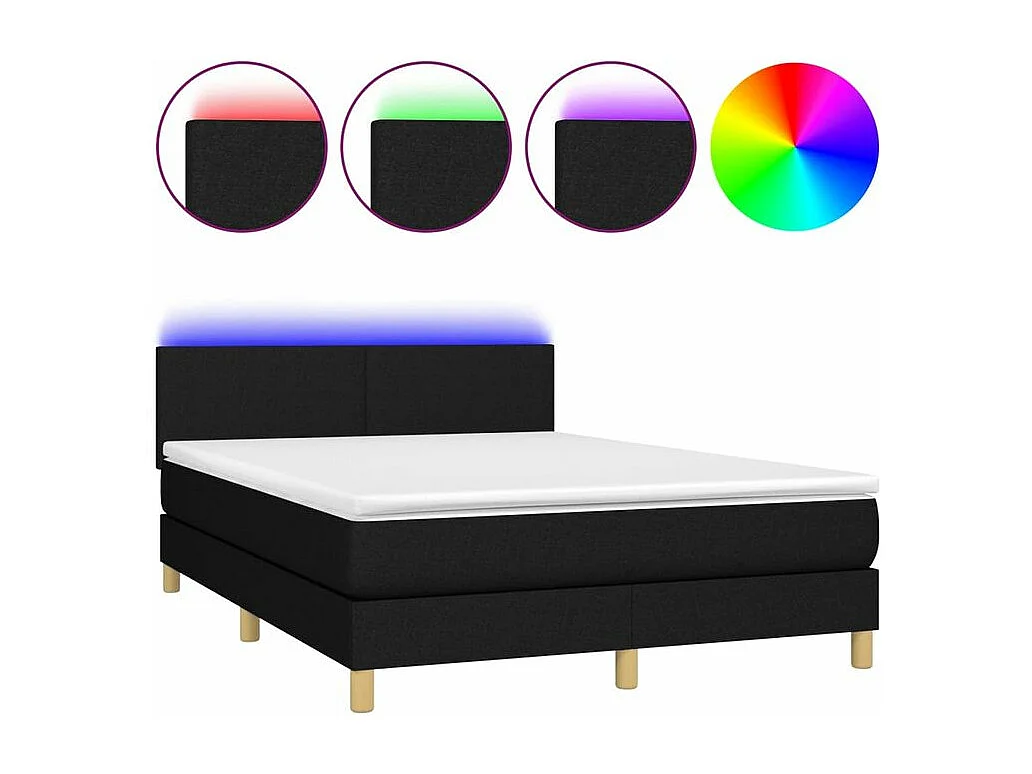 Sommier à lattes de lit avec matelas LED Noir 140x200 Tissu