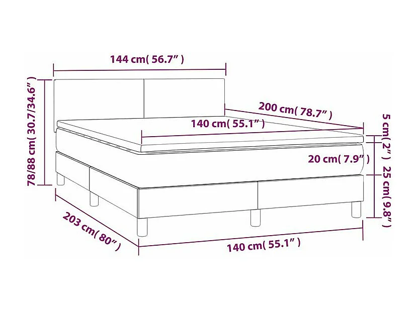 Sommier à lattes de lit avec matelas LED Noir 140x200 Tissu