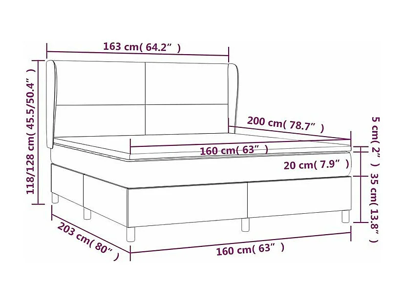 Sommier à lattes de lit avec matelas Gris foncé 160x200 Tissu