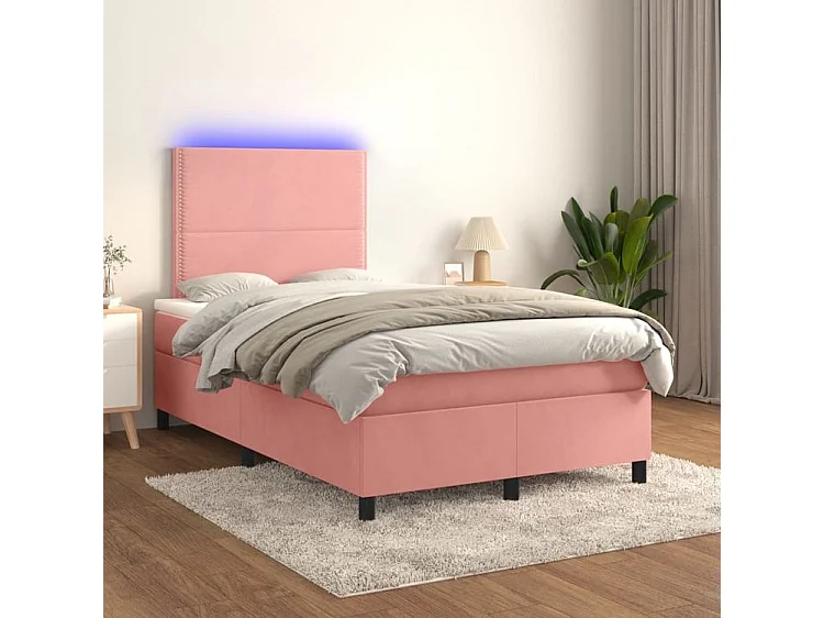 Sommier à lattes de lit avec matelas LED Rose 120x200 Velours