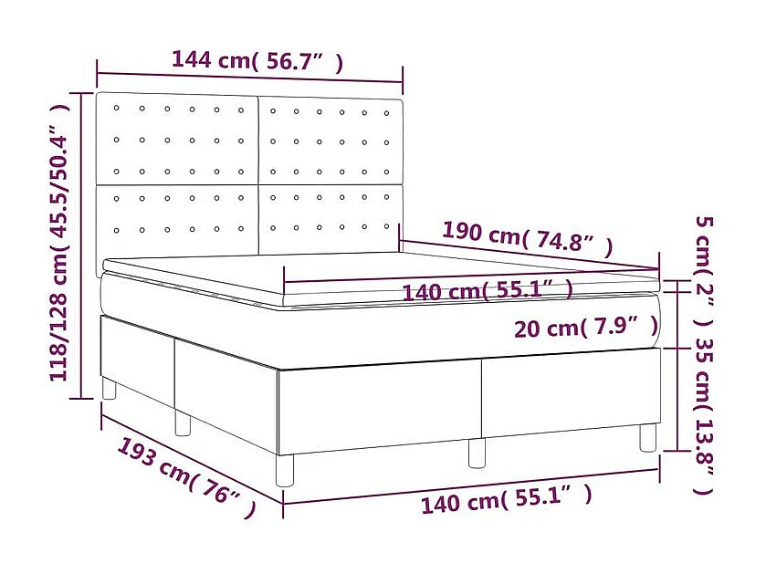 Sommier à lattes de lit avec matelas Noir 140x190 Tissu