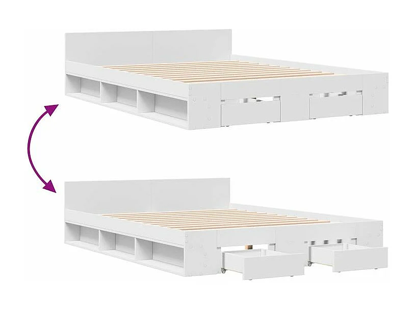 Cadre de lit avec tiroirs blanc 120x200 bois d'ingénierie