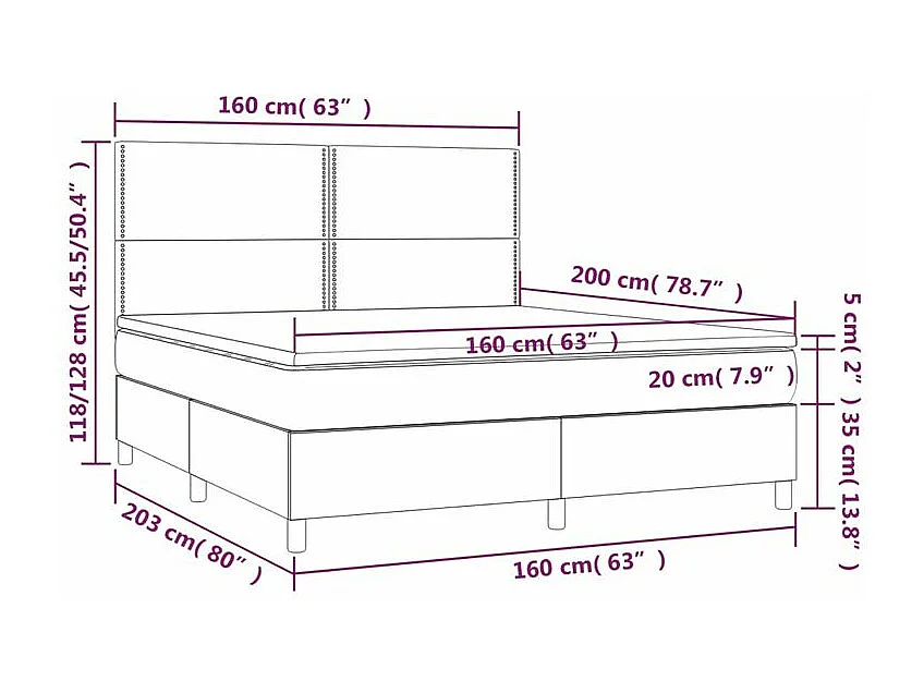 Sommier à lattes de lit et matelas Gris foncé 160x200 Velours