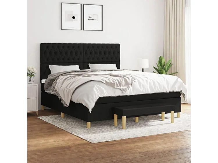 Sommier à lattes de lit avec matelas Noir 180x200 Tissu