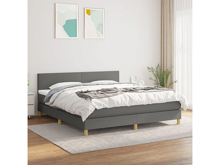 Sommier à lattes de lit avec matelas Gris foncé 160x200 Tissu