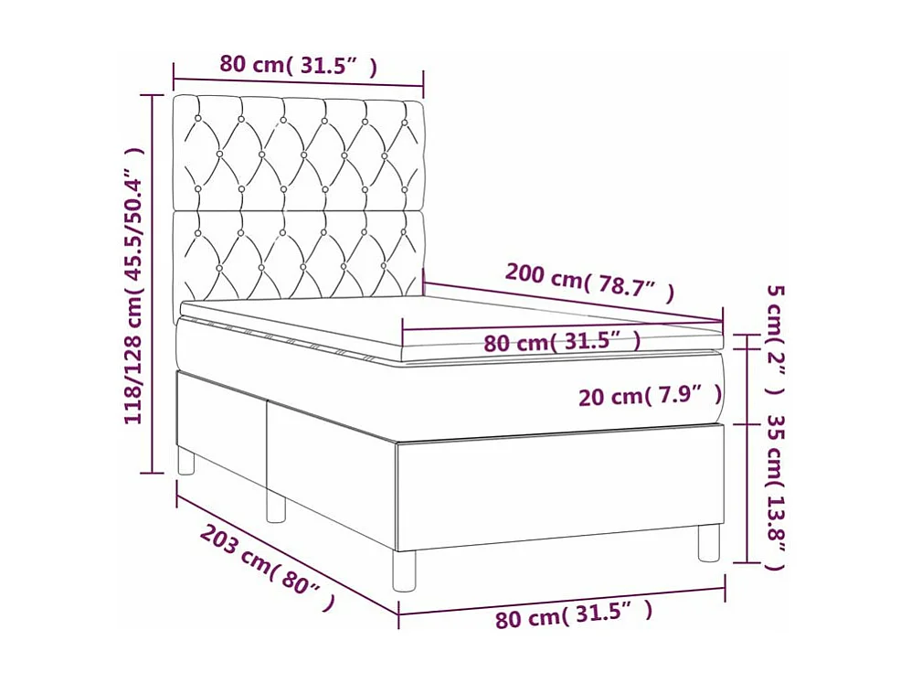 Sommier à lattes de lit et matelas et LED Gris foncé 80x200