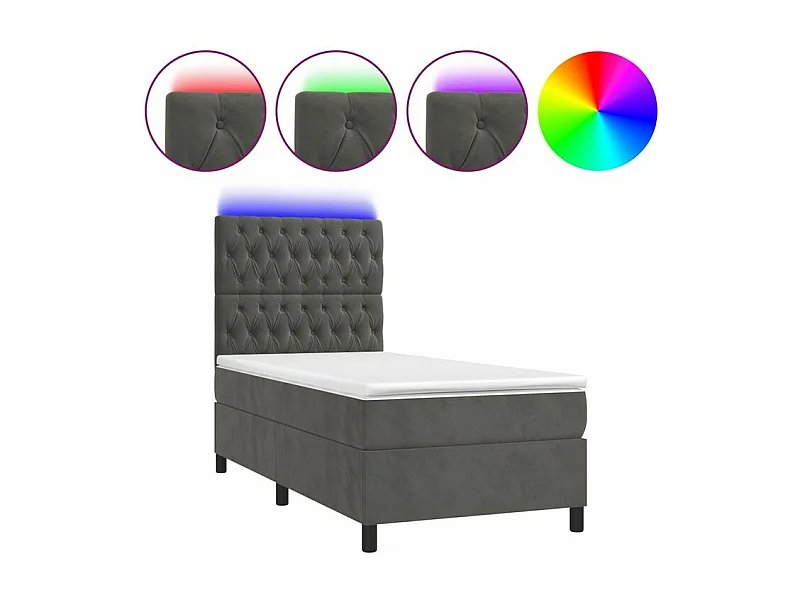 Sommier à lattes de lit et matelas et LED Gris foncé 80x200