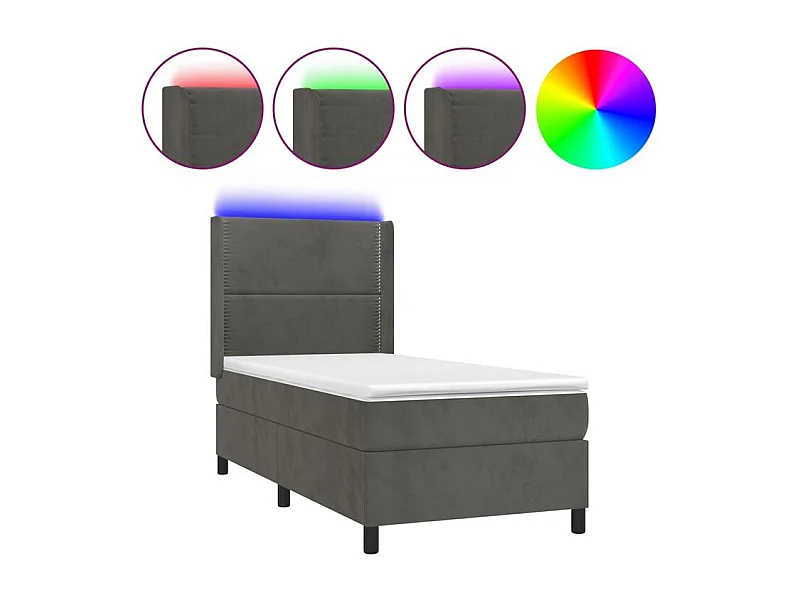 Sommier à lattes de lit matelas LED Gris foncé 90x200 Velours