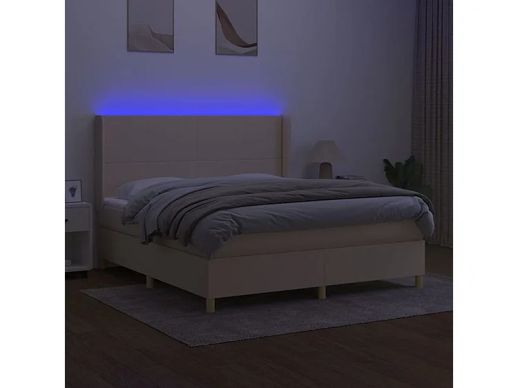 Sommier à lattes de lit matelas et LED Crème 180x200 Tissu