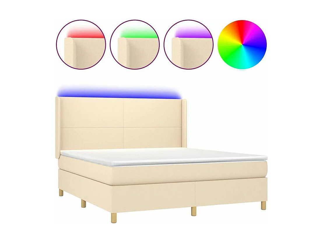 Sommier à lattes de lit matelas et LED Crème 180x200 Tissu