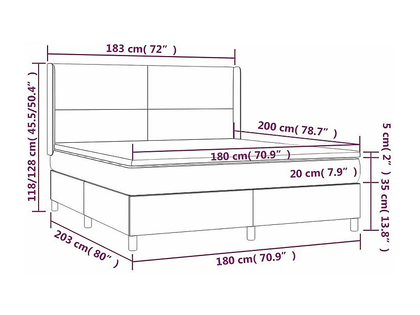 Sommier à lattes de lit matelas et LED Crème 180x200 Tissu