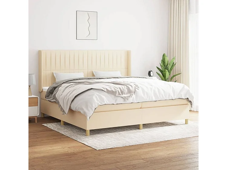 Sommier à lattes de lit avec matelas Crème 200x200 Tissu