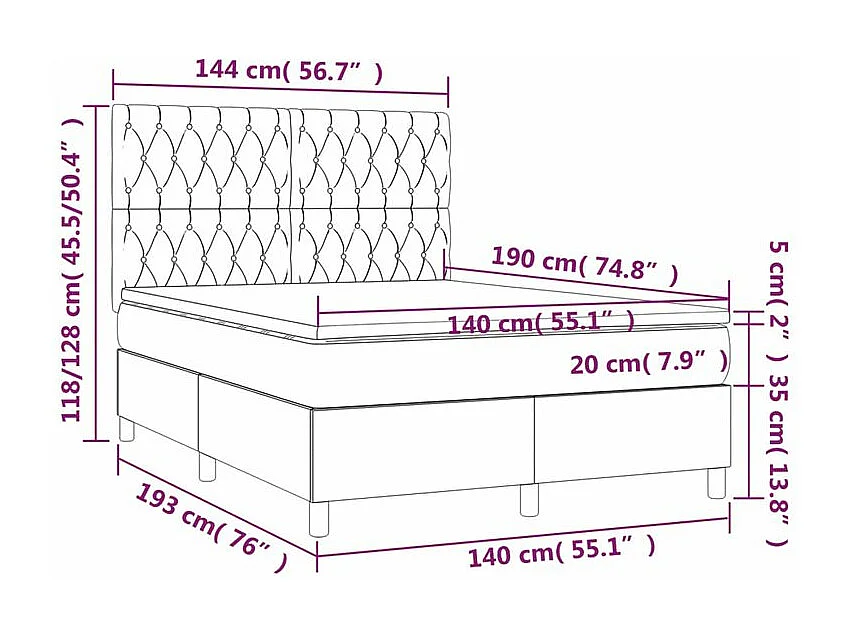 Sommier à lattes de lit avec matelas Gris clair 140x190 Tissu
