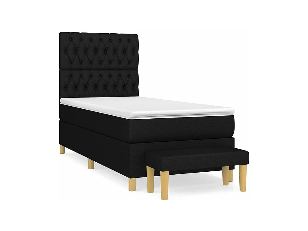 Sommier à lattes de lit avec matelas Noir 90x200 Tissu