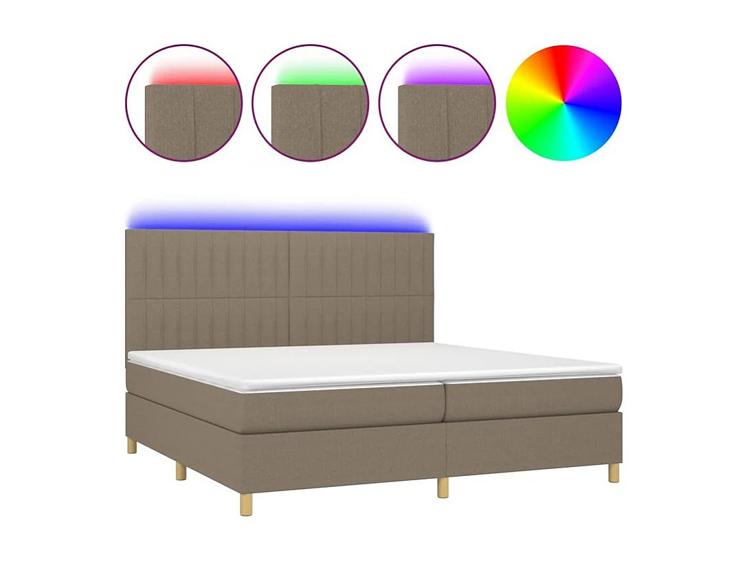 Sommier à lattes de lit et matelas et LED Taupe 200x200 Tissu