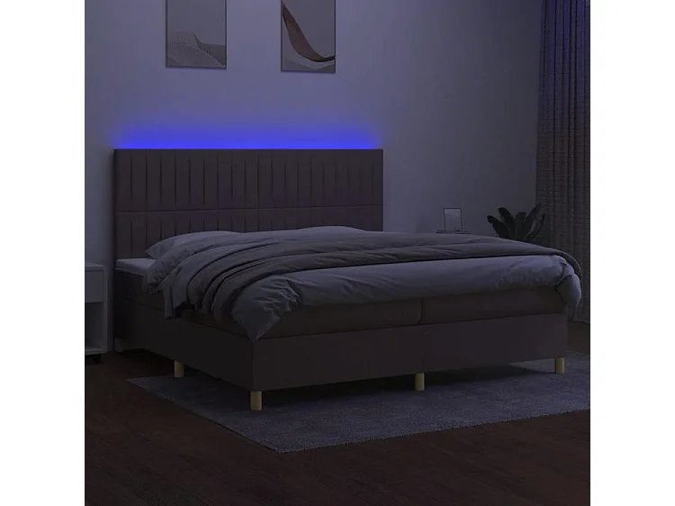 Sommier à lattes de lit et matelas et LED Taupe 200x200 Tissu