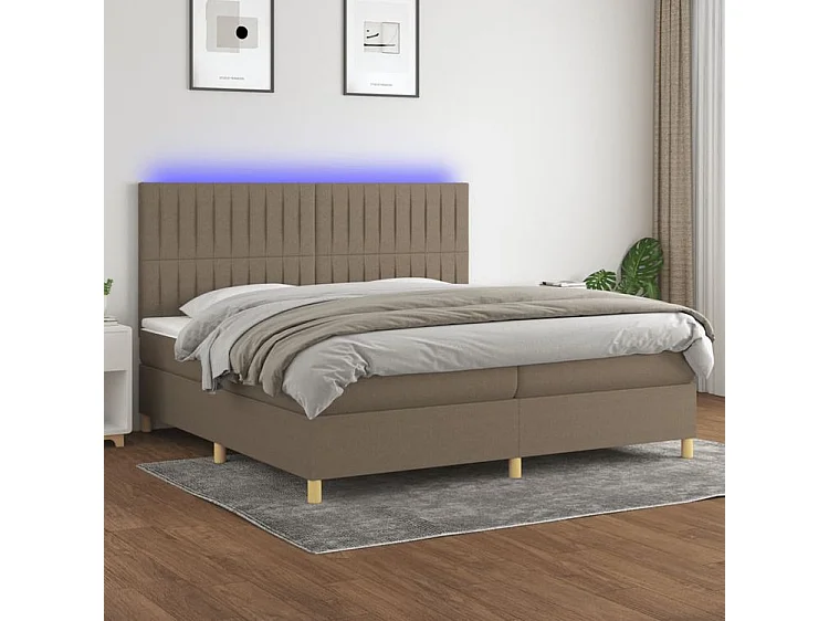 Sommier à lattes de lit et matelas et LED Taupe 200x200 Tissu