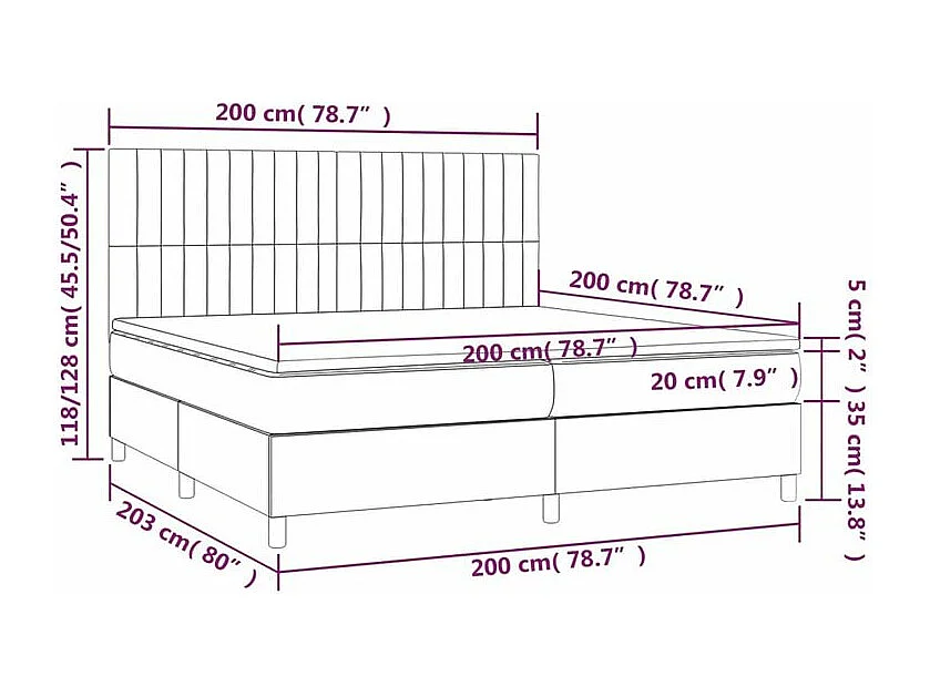 Sommier à lattes de lit et matelas et LED Taupe 200x200 Tissu