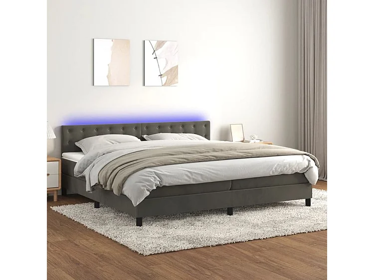 Sommier à lattes de lit matelas et LED Gris foncé 200x200