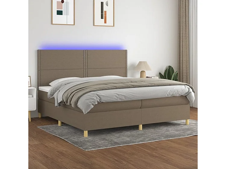 Sommier à lattes de lit et matelas et LED Taupe 200x200 Tissu