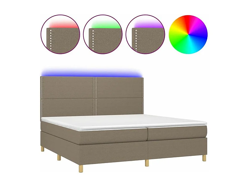 Sommier à lattes de lit et matelas et LED Taupe 200x200 Tissu