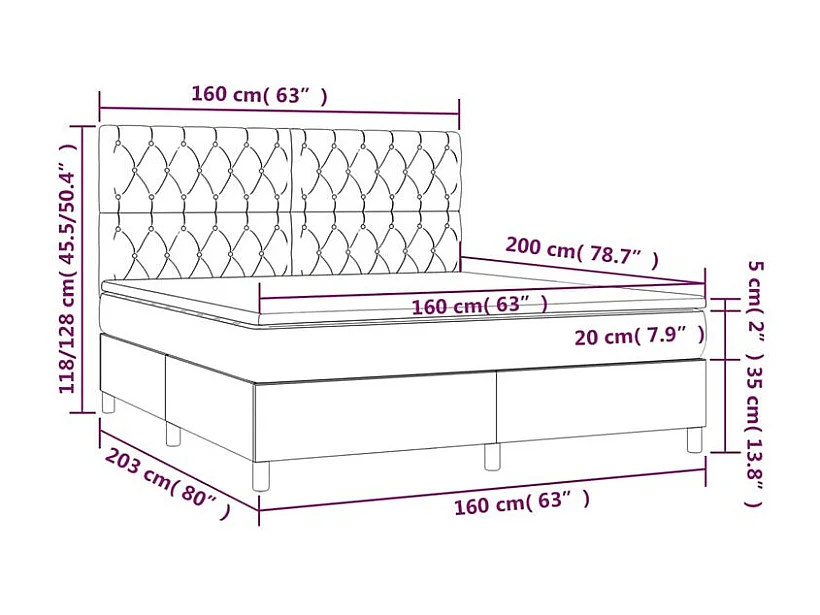 Sommier à lattes de lit avec matelas Noir 160x200 Tissu