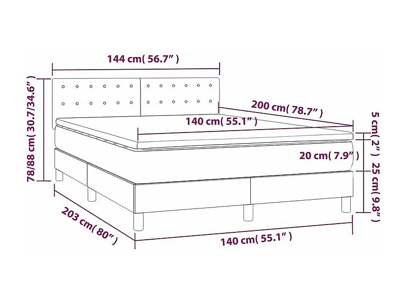 Sommier à lattes de lit matelas et LED Bleu foncé 140x200