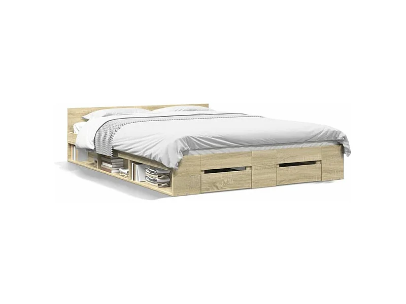 Cadre de lit et tiroirs chêne sonoma 140x190 bois ingénierie