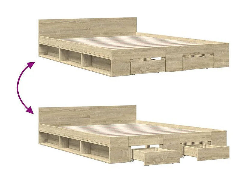 Cadre de lit et tiroirs chêne sonoma 140x190 bois ingénierie