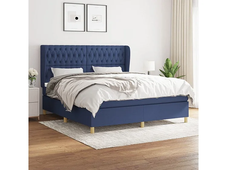 Sommier à lattes de lit avec matelas Bleu 180x200 Tissu