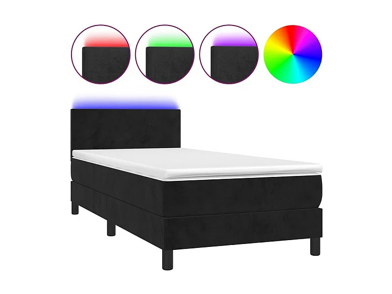 Sommier à lattes de lit avec matelas LED Noir 90x200 Velours