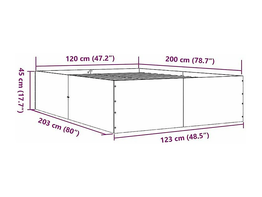 Cadre de lit chêne fumé 120x200 bois d'ingénierie