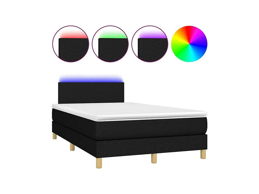 Sommier à lattes de lit avec matelas LED Noir 120x200 Tissu
