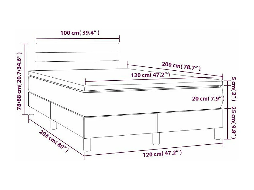 Sommier à lattes de lit avec matelas LED Noir 120x200 Tissu