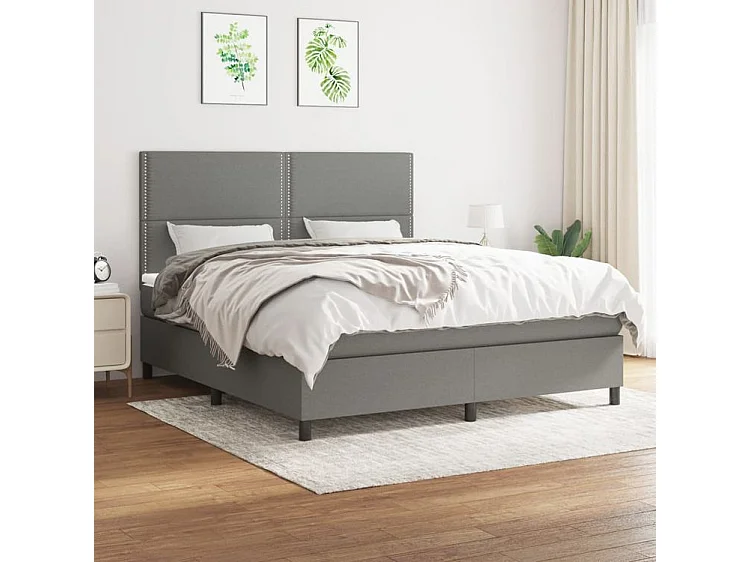 Sommier à lattes de lit avec matelas Gris foncé 180x200 Tissu