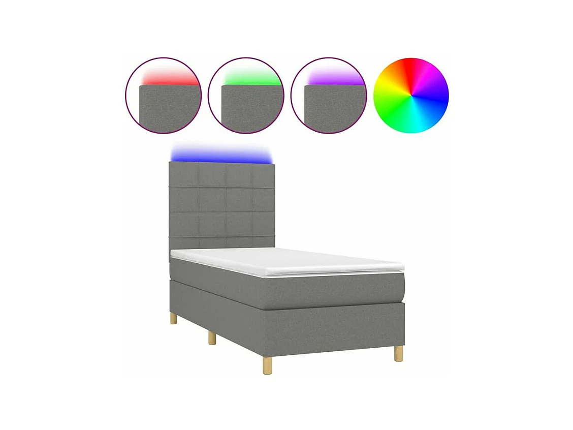 Sommier à lattes de lit et matelas et LED Gris foncé 100x200