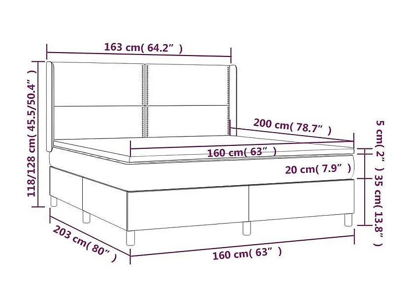 Sommier à lattes de lit matelas LED Gris foncé 160x200 Tissu