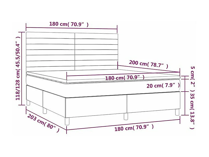 Sommier à lattes de lit et matelas et LED Gris foncé 180x200