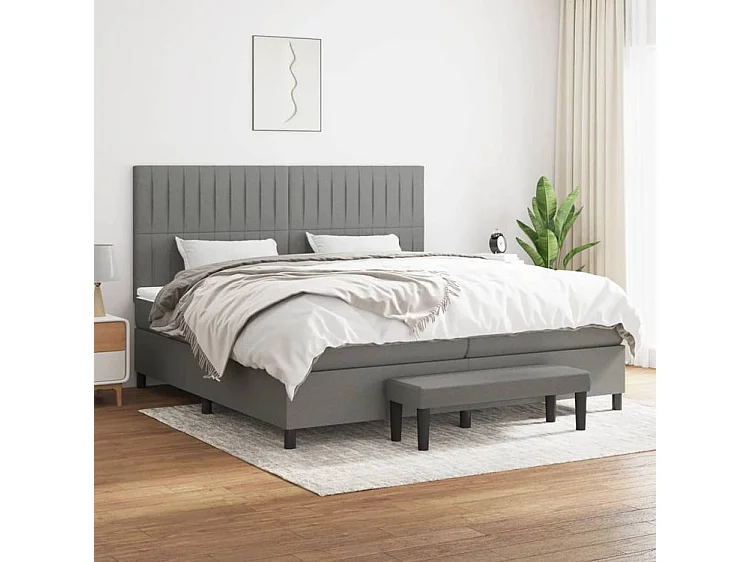 Sommier à lattes de lit avec matelas Gris foncé 200x200 Tissu