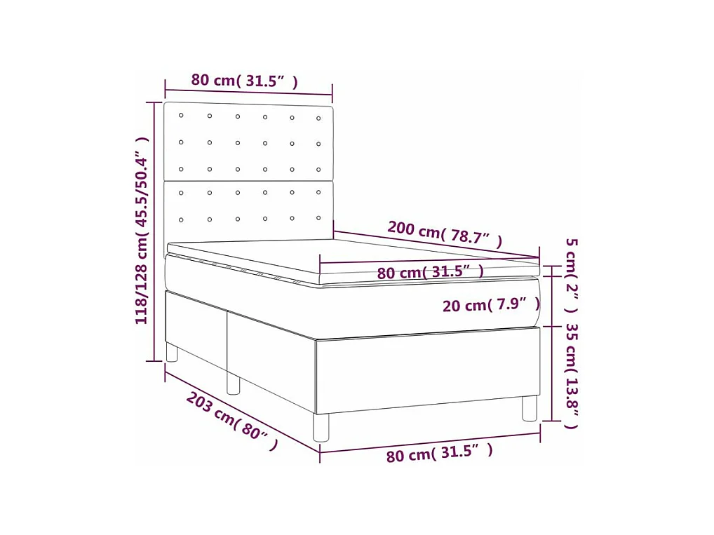 Sommier à lattes de lit avec matelas et LED Gris clair 80x200