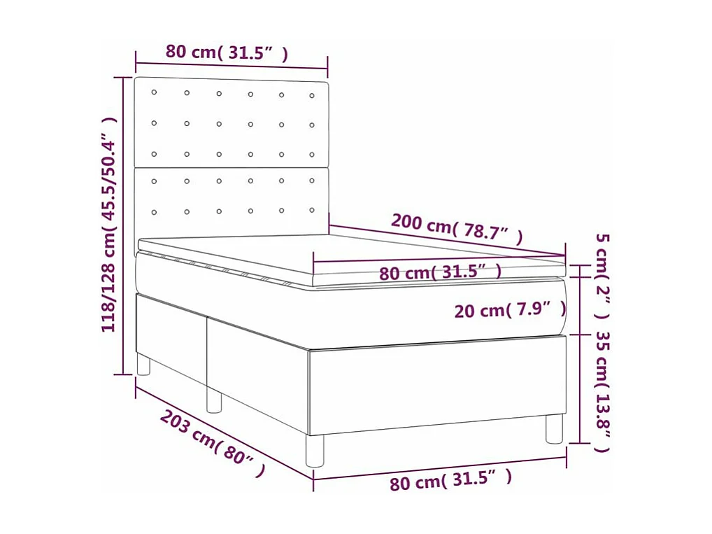 Sommier à lattes de lit avec matelas et LED Gris clair 80x200