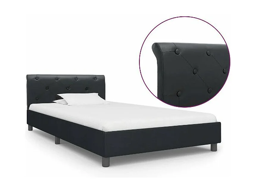 Lit adulte simili cuir noir et pieds métal noir Meyza 100x200