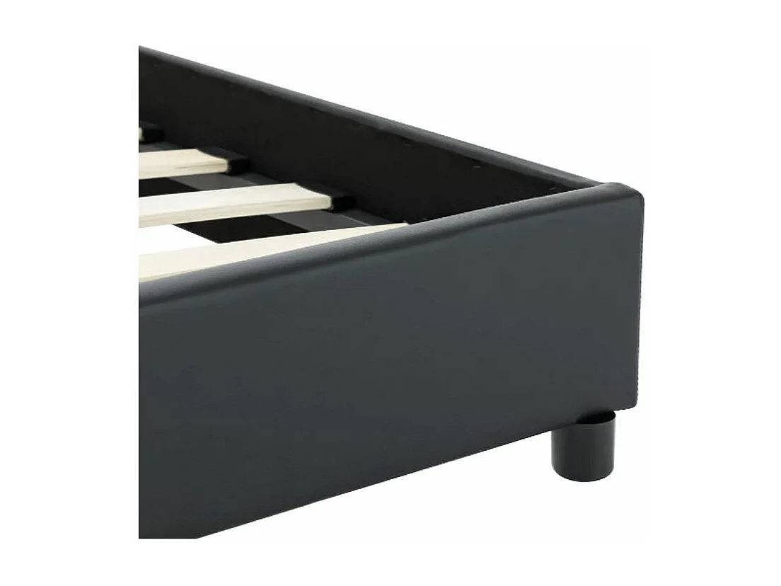 Lit adulte simili cuir noir et pieds métal noir Meyza 100x200