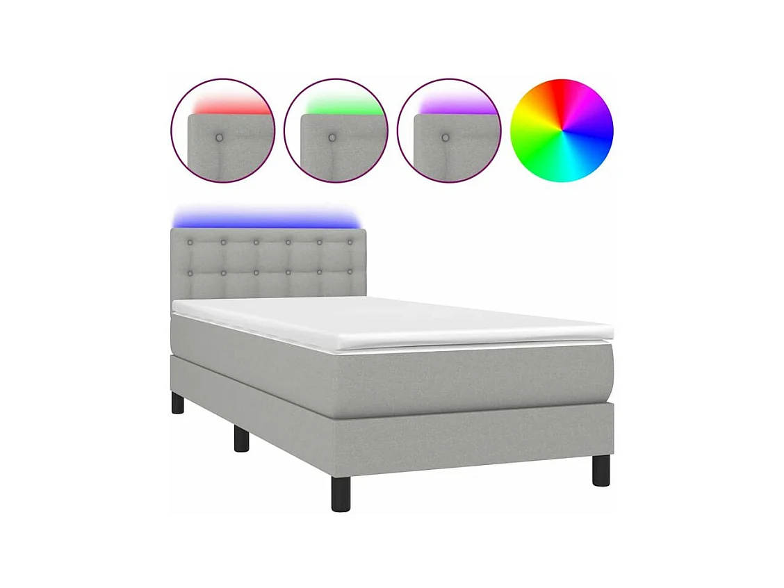 Sommier à lattes de lit avec matelas et LED Gris clair 80x200
