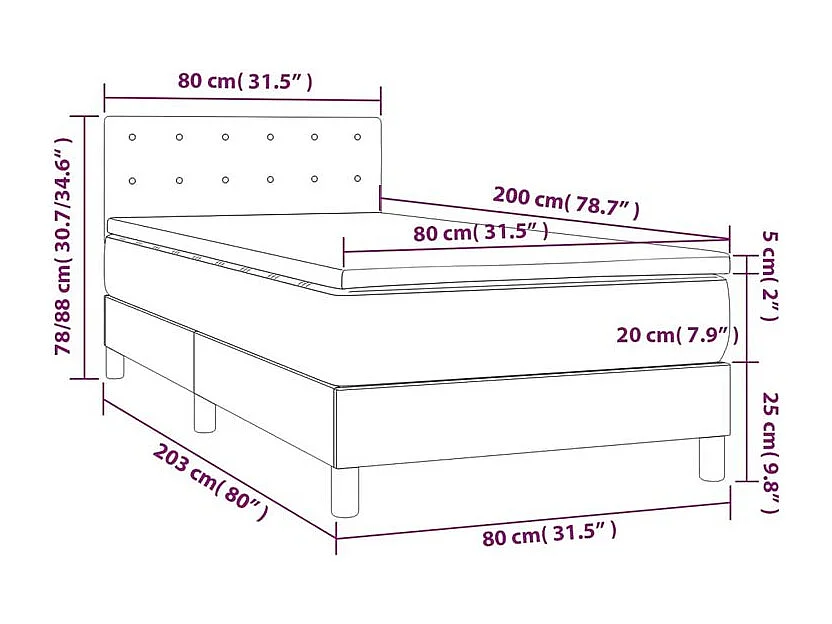 Sommier à lattes de lit avec matelas et LED Gris clair 80x200