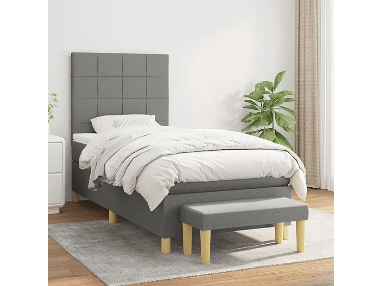 Sommier à lattes de lit avec matelas Gris foncé 90x200 Tissu
