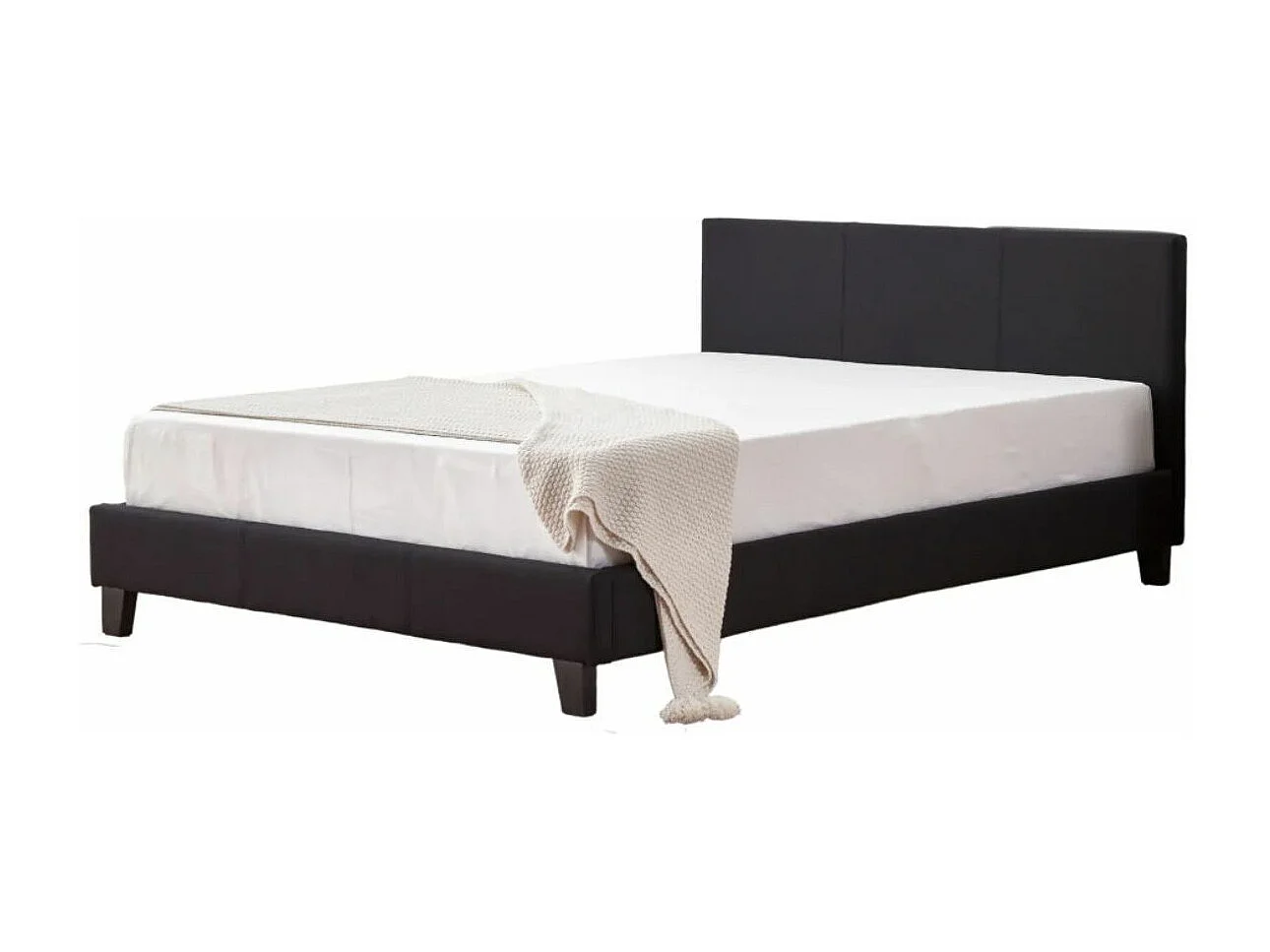 Lit double simili cuir Diag-Couleur Beige foncé-160x200