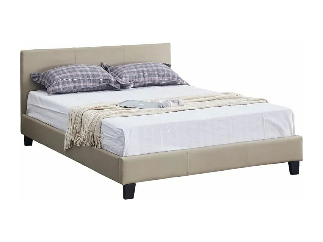 Lit double simili cuir Diag-Couleur Beige foncé-160x200