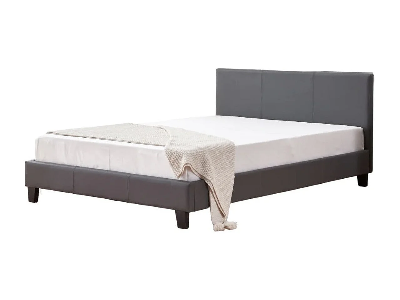 Lit double simili cuir Diag-Couleur Beige foncé-160x200