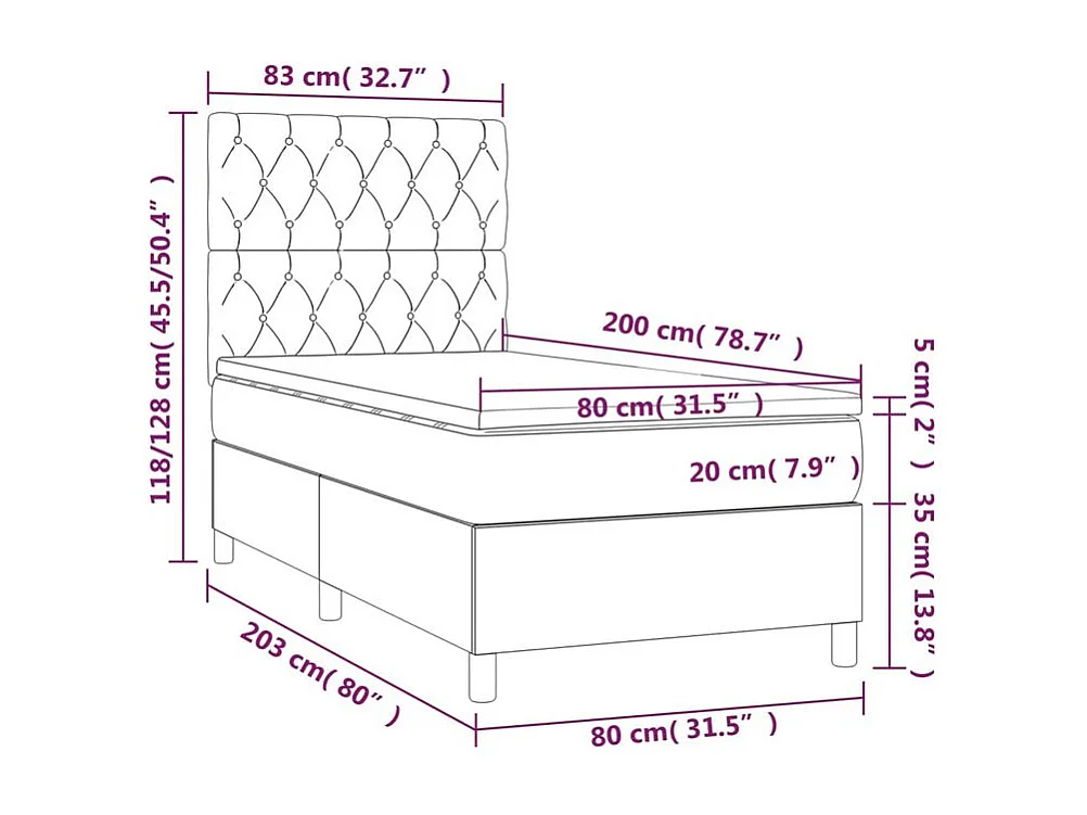 Sommier à lattes de lit et matelas Noir 80x200 Tissu